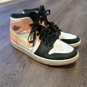 Jordan High-Top Sneakers in Black, White, and Peach 8.5 Men’s , 10 woman